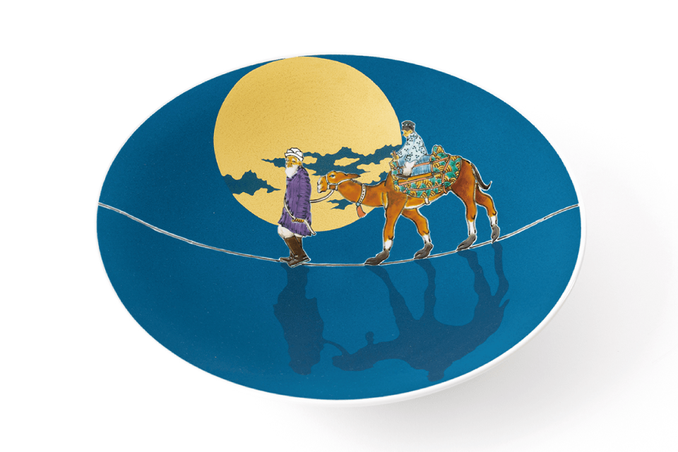 芸術院賞受賞 武腰一憲 サマルカンドブルー 陶額『色絵 遠い日』 K373 武