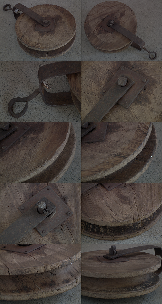 B02956 レトロ 木と鉄の大きな古い滑車 | MANSIKKA antiquesMANSIKKA