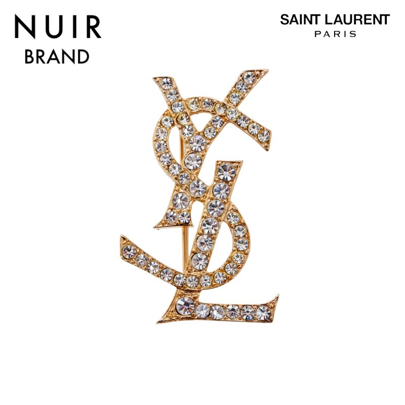 Yves Saint Laurent YVES SAINT LAURENT YSL logo rhinestone brooch