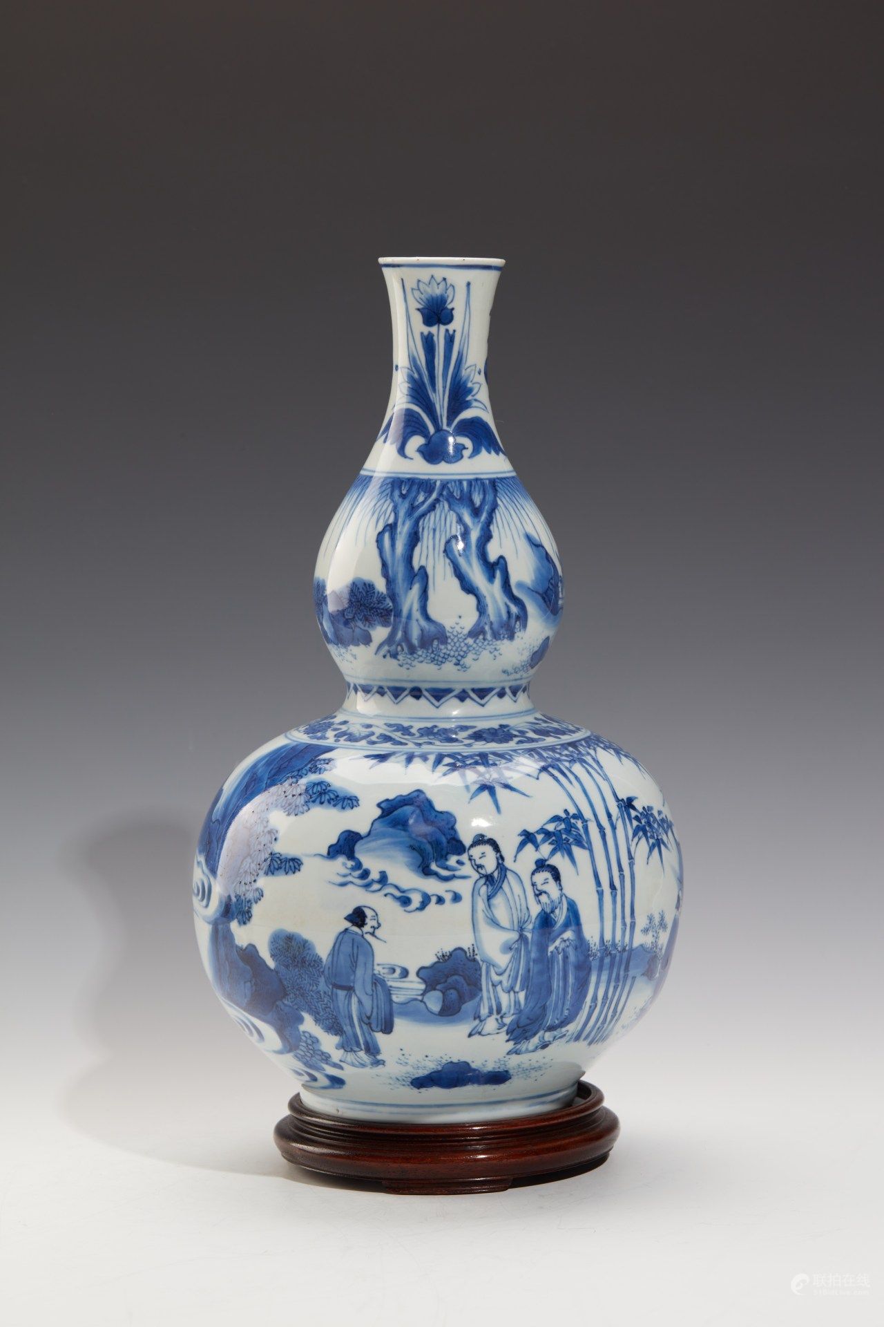 1705C20151】 中国 清 時代唐物 染付『人物物語』大筆筒 筆立 書道品