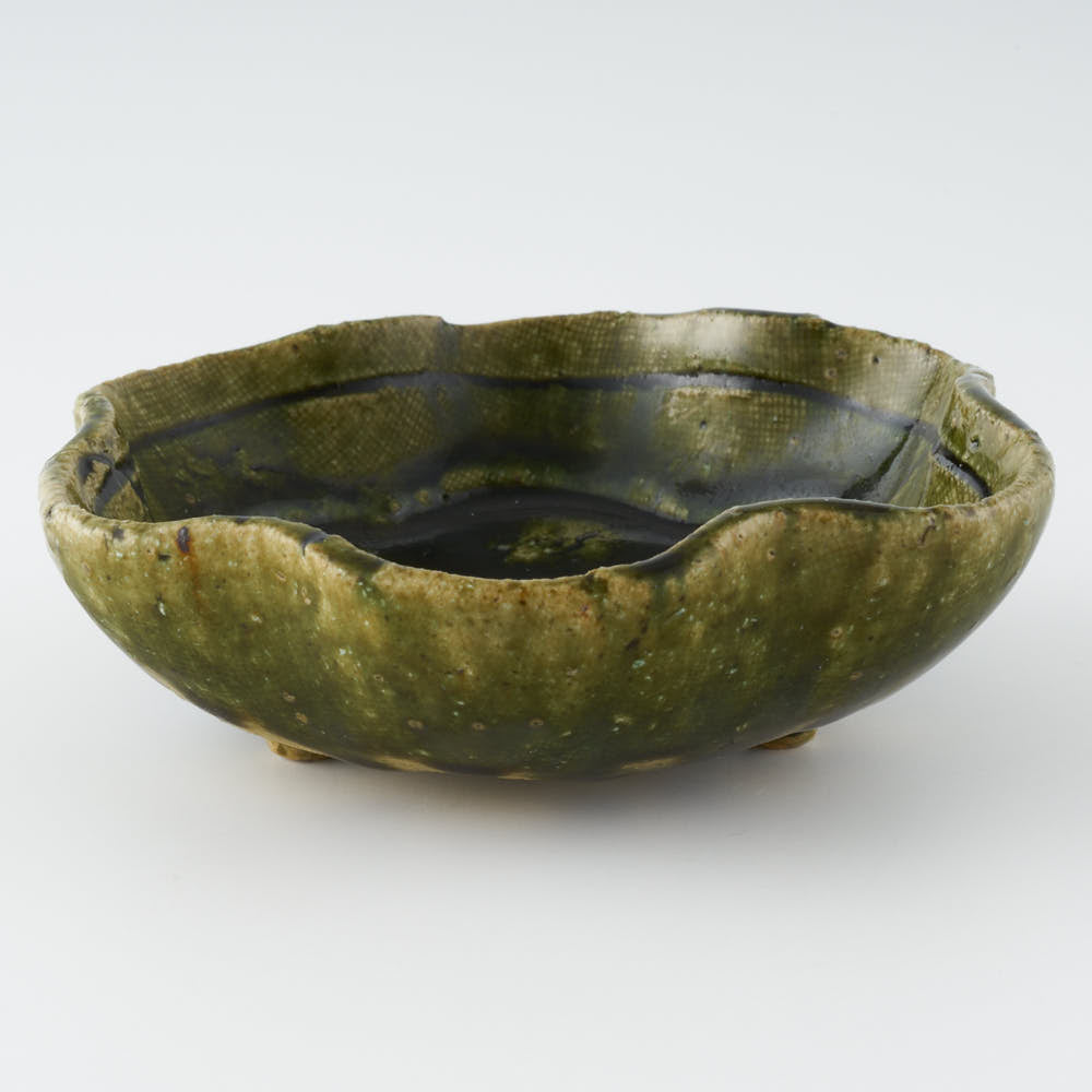 作家 棚橋淳 織部 足付花型鉢 ¥2,750 大人の焼き物