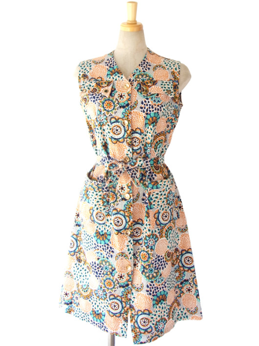 60年代製ならでは花柄モチーフのレトロプリントが美しいヴィンテージ