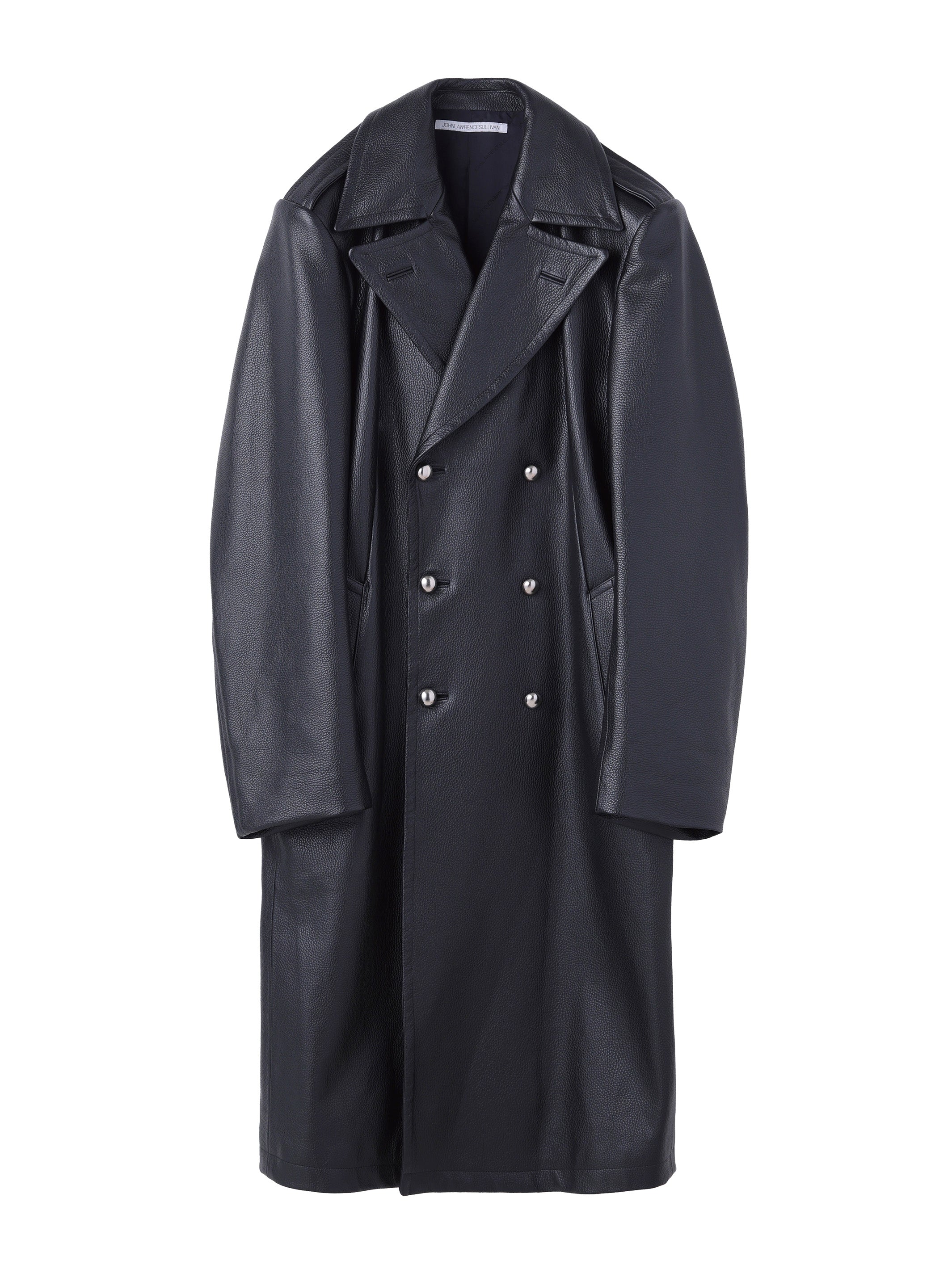 GRAIN LEATHER MASSIVE ROUNDED SLEEVE DOUBLE BREASTED COAT