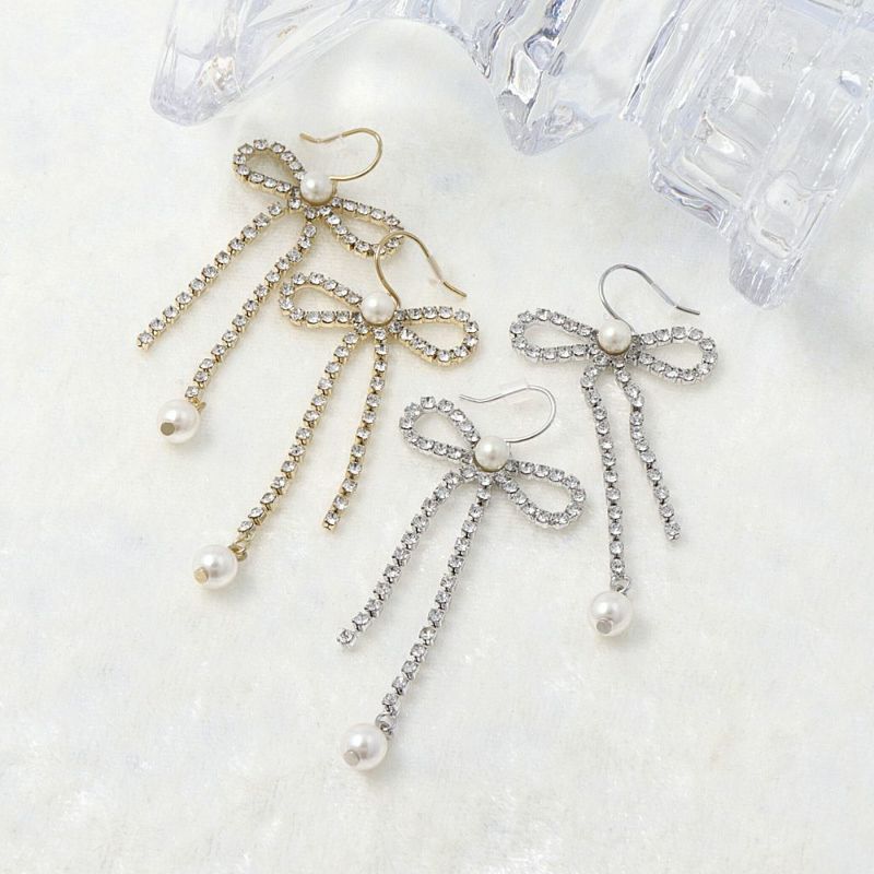 ピアス ニッケルフリー リボン ストーン パール サージカルステンレス