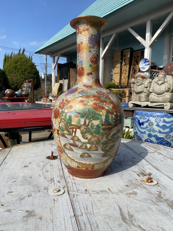 2624 骨董 薩摩焼 金襴手人物文 花瓶 大型 50cm 2624 骨董 薩摩焼 金襴