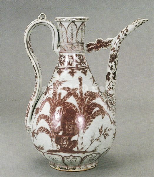 中国美術 釉裏紅六角蓋物 幅約14㎝ 東Y7-0603① 元～明の