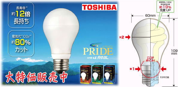 TOSHIBA30形電球色PRIDE×6.PRIDE-II×5.蛍光灯13個 TOSHIBA30形電球色