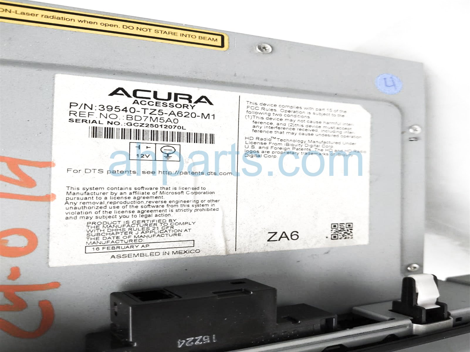 2016 Acura MDX Radio Receiver W/display Screen Assy 39541-TZ5-A61,