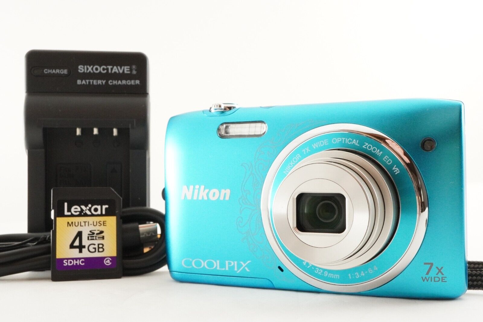 Nikon COOLPIX S3500 Oriental Blue & 4GB SDHCCard Digital Camera