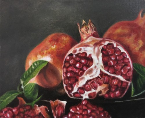 ザクロの油彩画