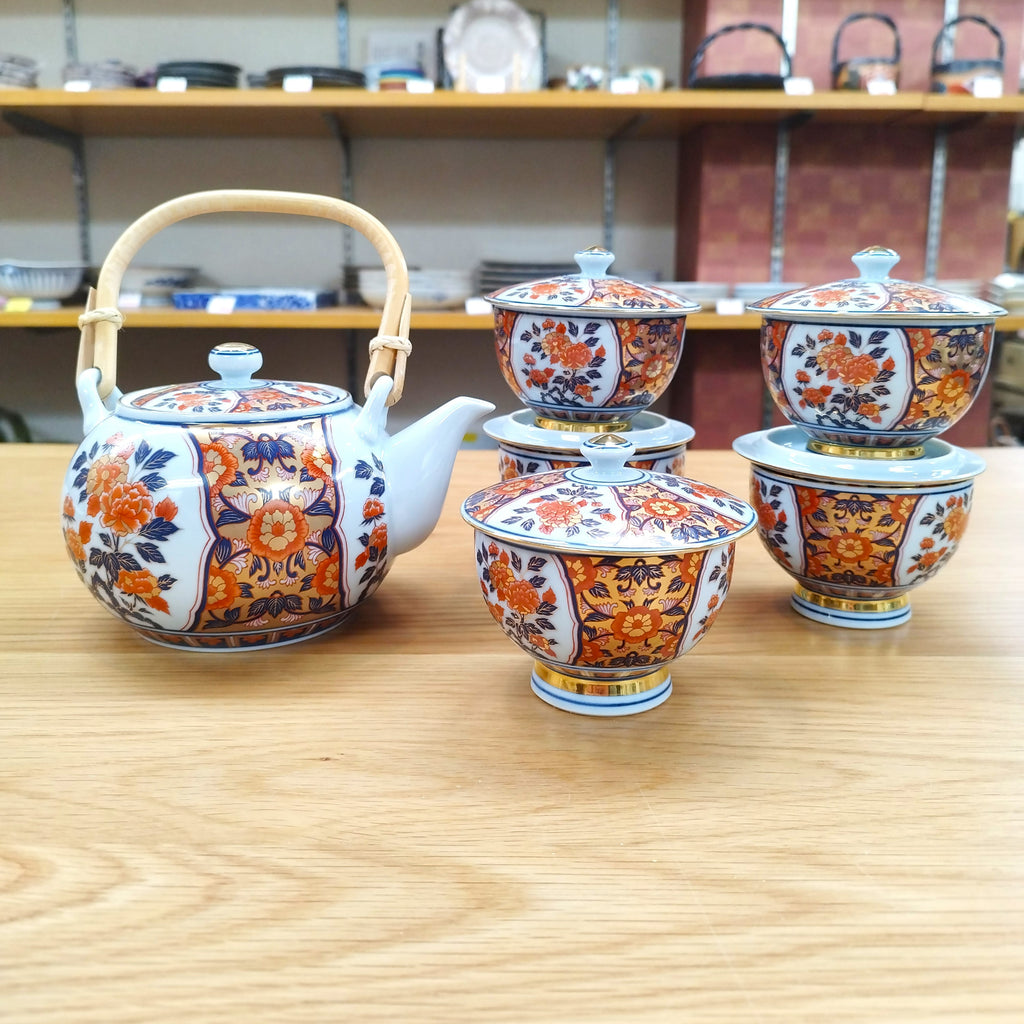 古伊万里 広東型 蓋付碗 江戸時代 5客セット 古伊万里 染錦