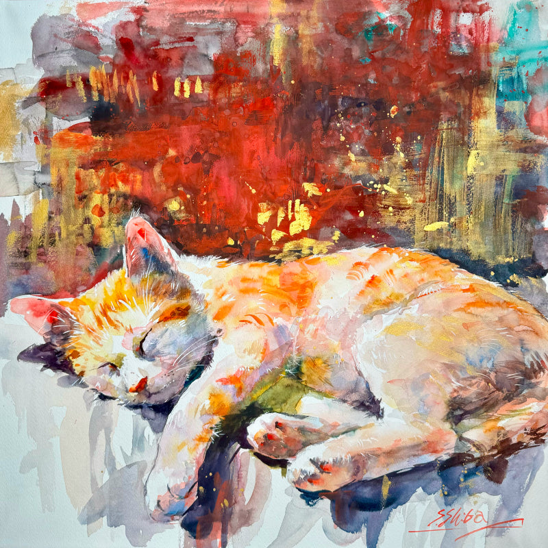 アサバマリエ 「網戸とペキニーズ」 サイン入り ジークレー版画