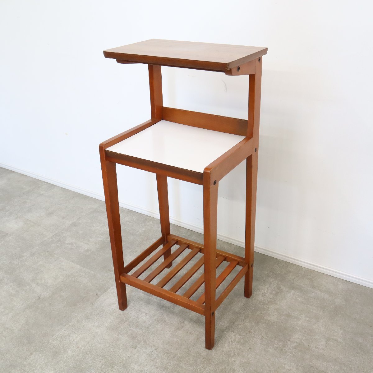 オールドカリモク 電話台 FAX台 キャビネット 昭和レトロ 美品