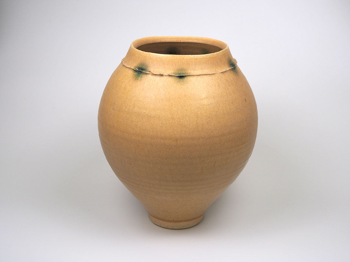 瀬戸焼 加藤作助 黄瀬戸薄端花瓶 31cm 明治〜昭和初期 瀬戸