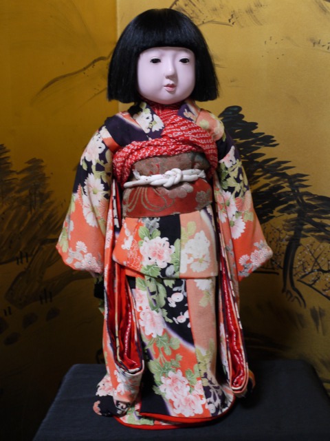 市松人形 大正 光龍斎 63cm パープルピンク系着物 市松人形大正光龍