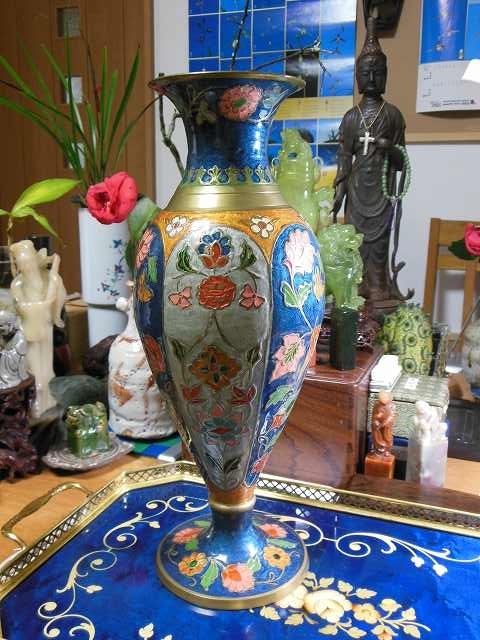 中国七宝焼き花瓶 - Chinese Cloisonné Floral Vase