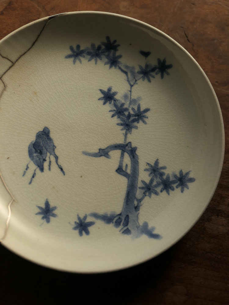 古伊万里染付鹿紅葉文皿 2025年新作入荷 古伊万里染付