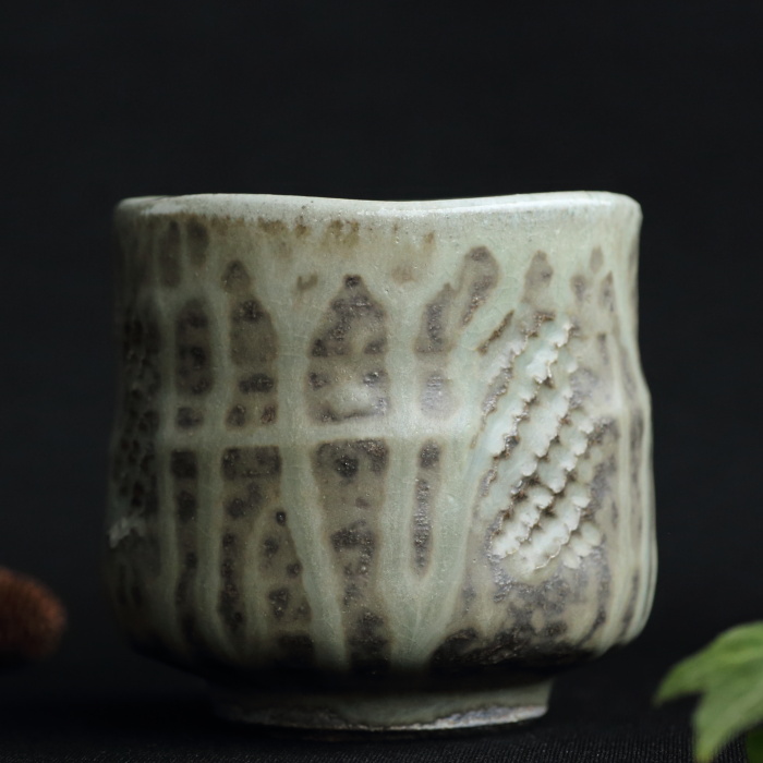 河原健雄 灰釉湯呑 満容量250ml 作家もの益子焼茶器 汲み出し 日本茶