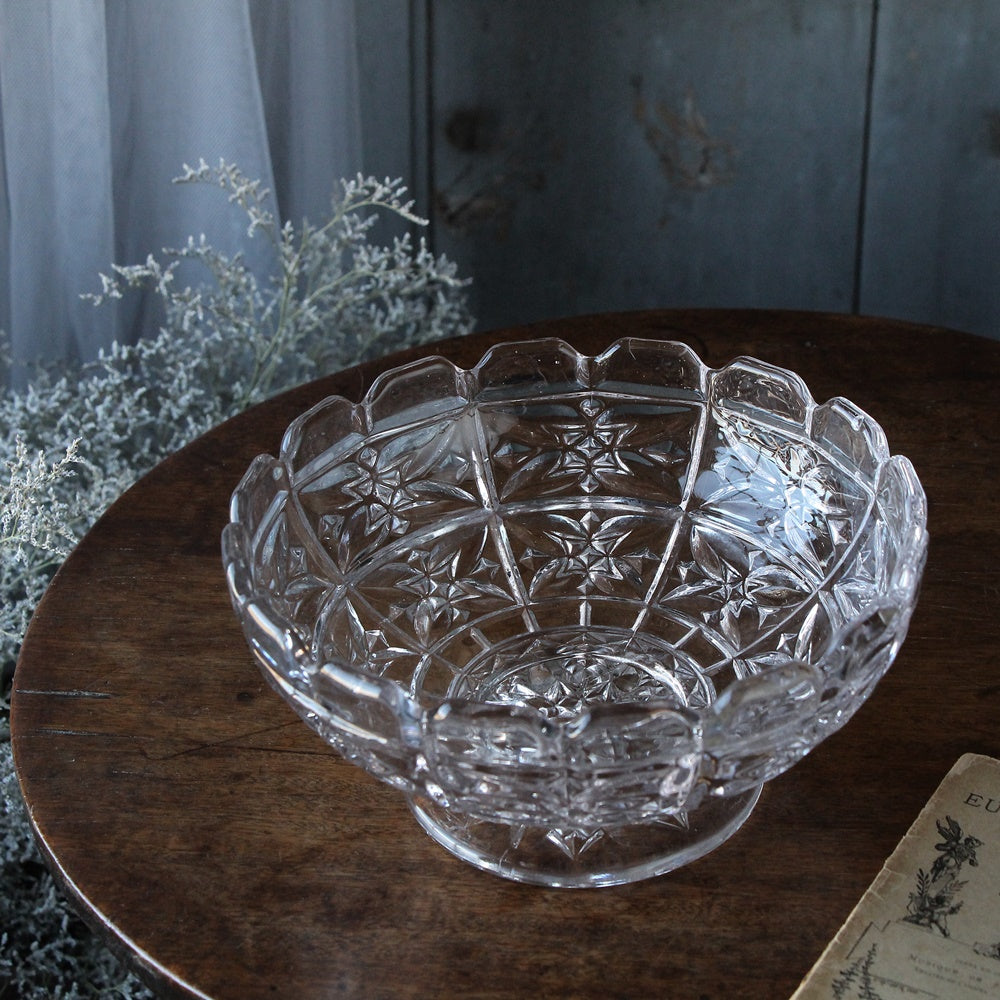 骨董 時代ガラス 希少 金赤吹雪紋 フリル 脚付 大型 コンポート 盃洗