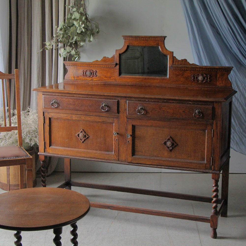 1930年代オーク材ミラーバックサイドボード（奥行き45cm） イギリス