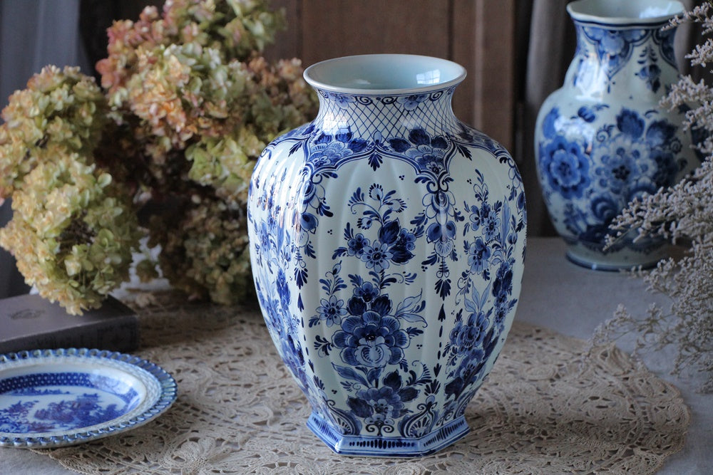 タラベラ焼 陶器花瓶 スペイン デルフトブルー マジョリカ アラベスク