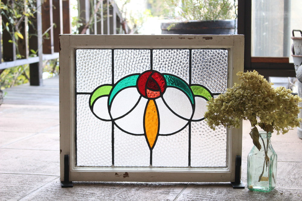 大型】昭和レトロ 84cm×81㎝ ステンドグラス アンテーク パネル