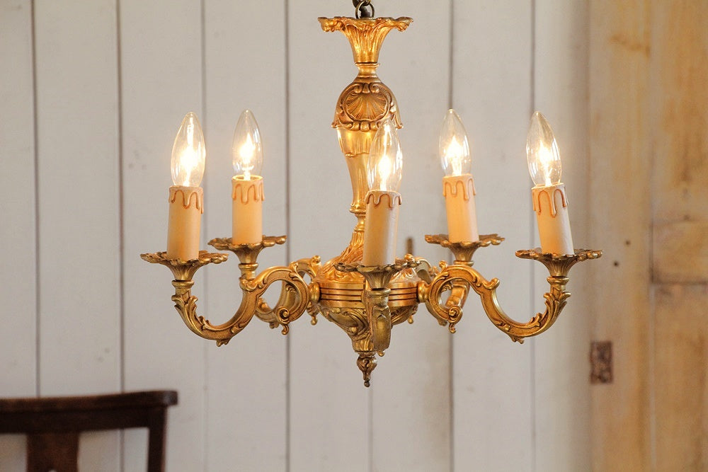 3.フランス アンティーク シャンデリア 3灯 キャンドル ライト 吊り