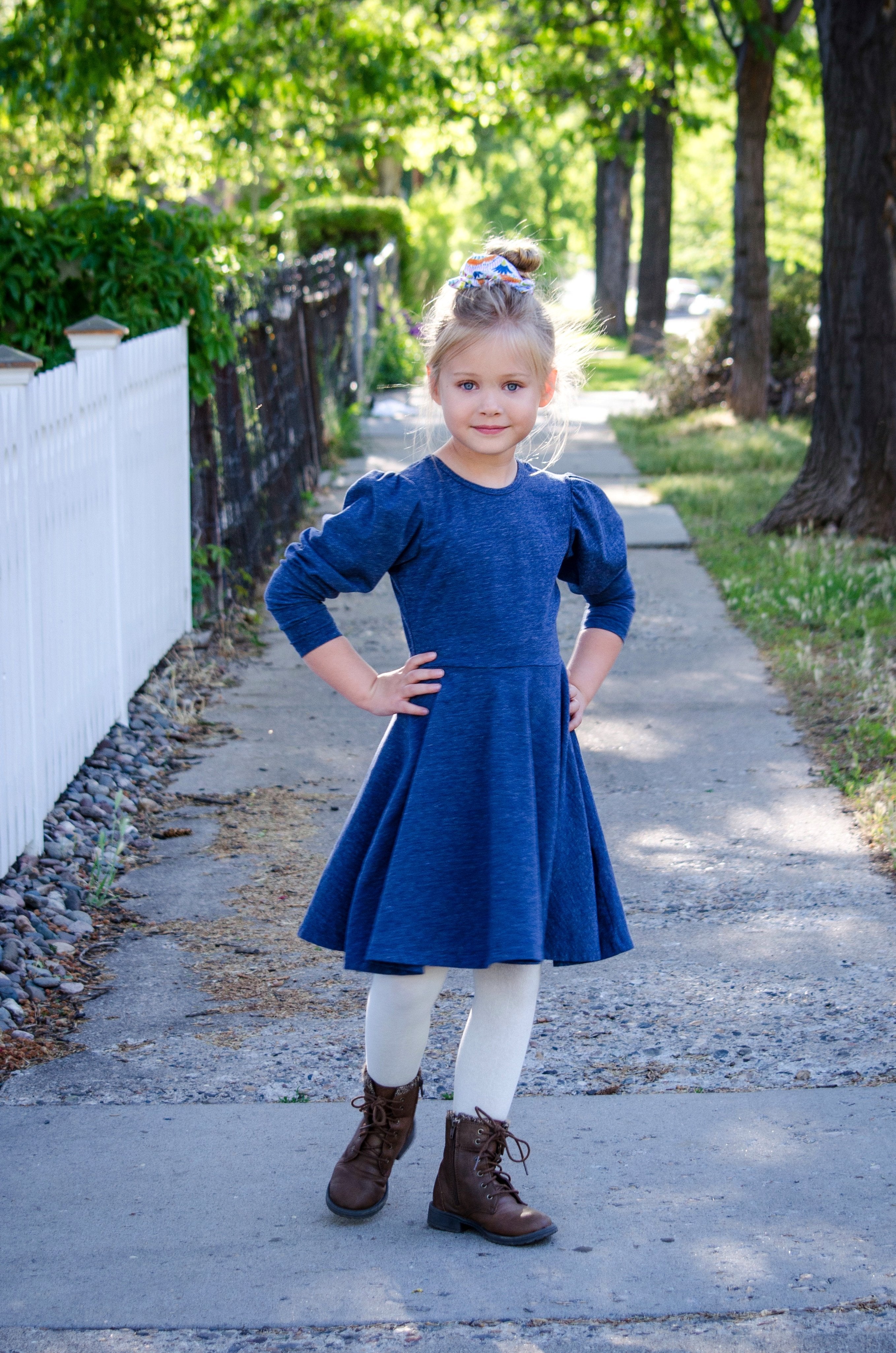 Long Sleeve T-Shirt Dress in Blue | Classic Girl