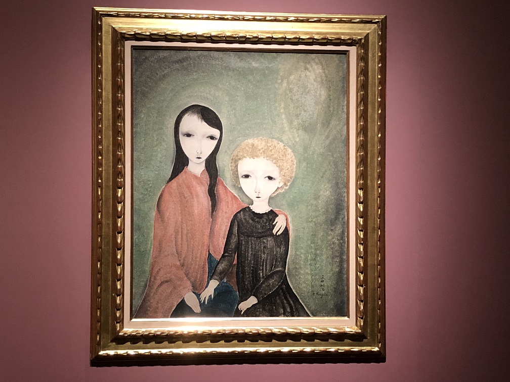 模写】絵画 藤田嗣治 アクリル画 乳白色の裸婦と猫のいる幻想的構図