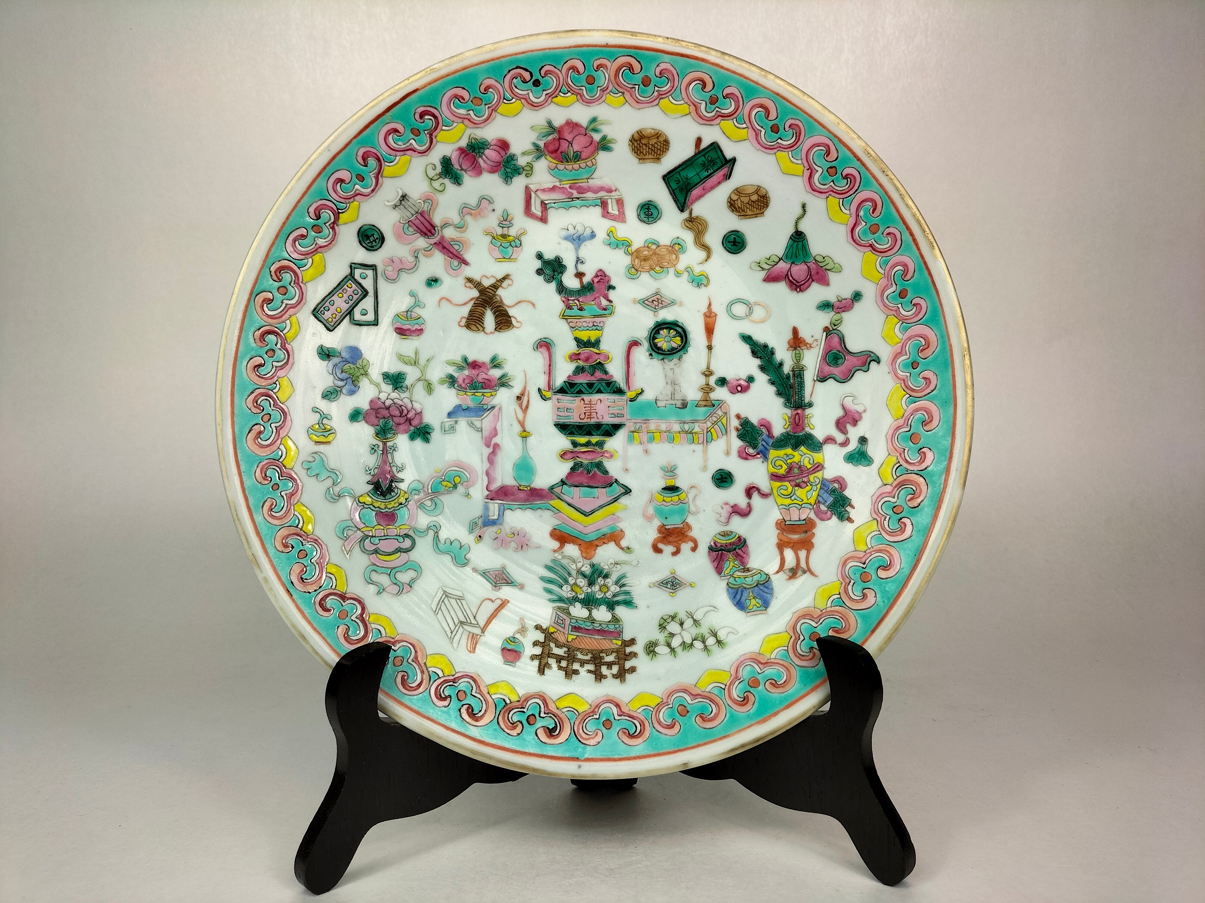 中国清朝期粉彩四君子鑑賞大皿② アンティーク時代箱付0621