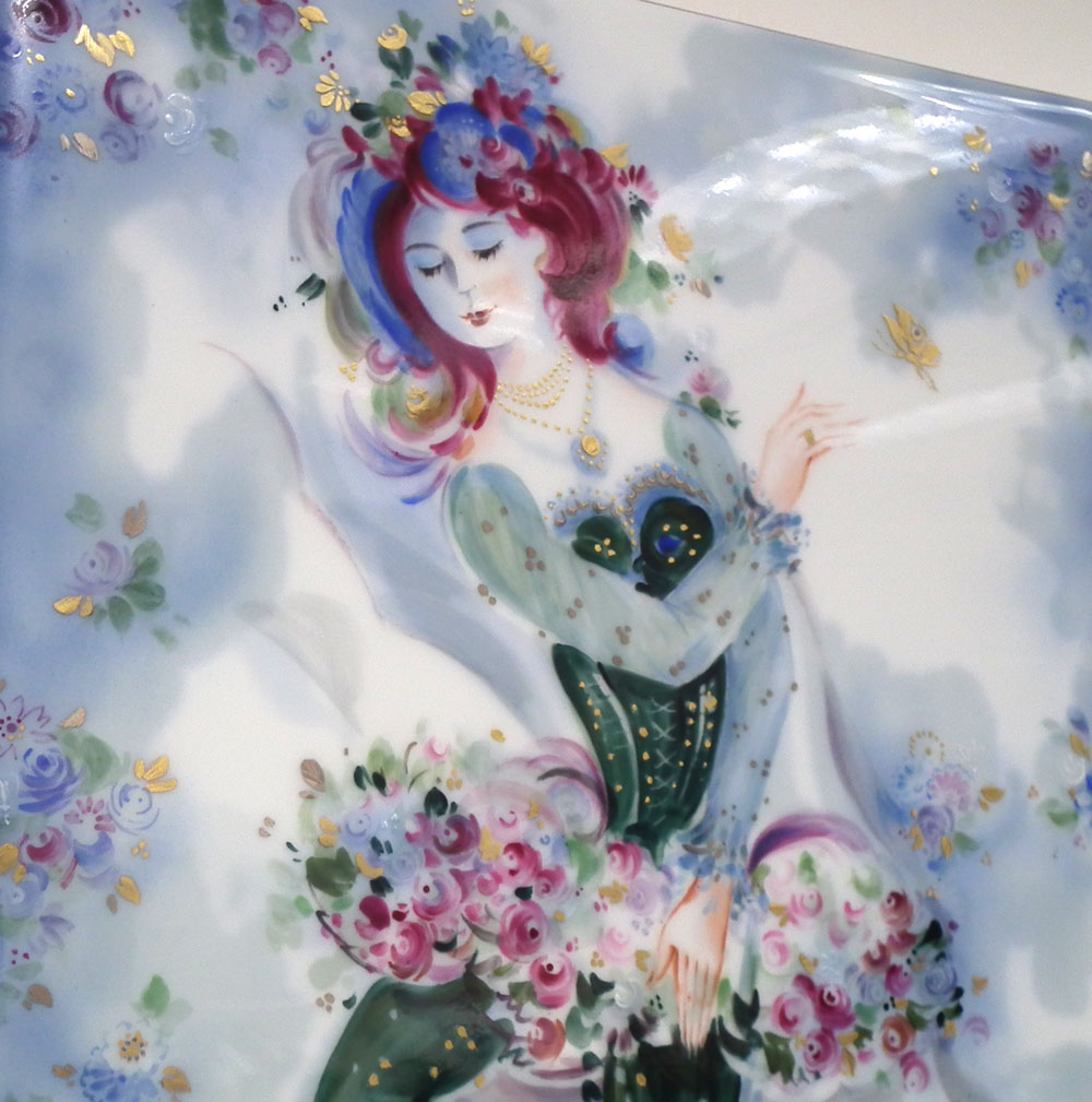 □美術品□桜に富士・陶板画□H.Bretscheider・01／25◇マイセン