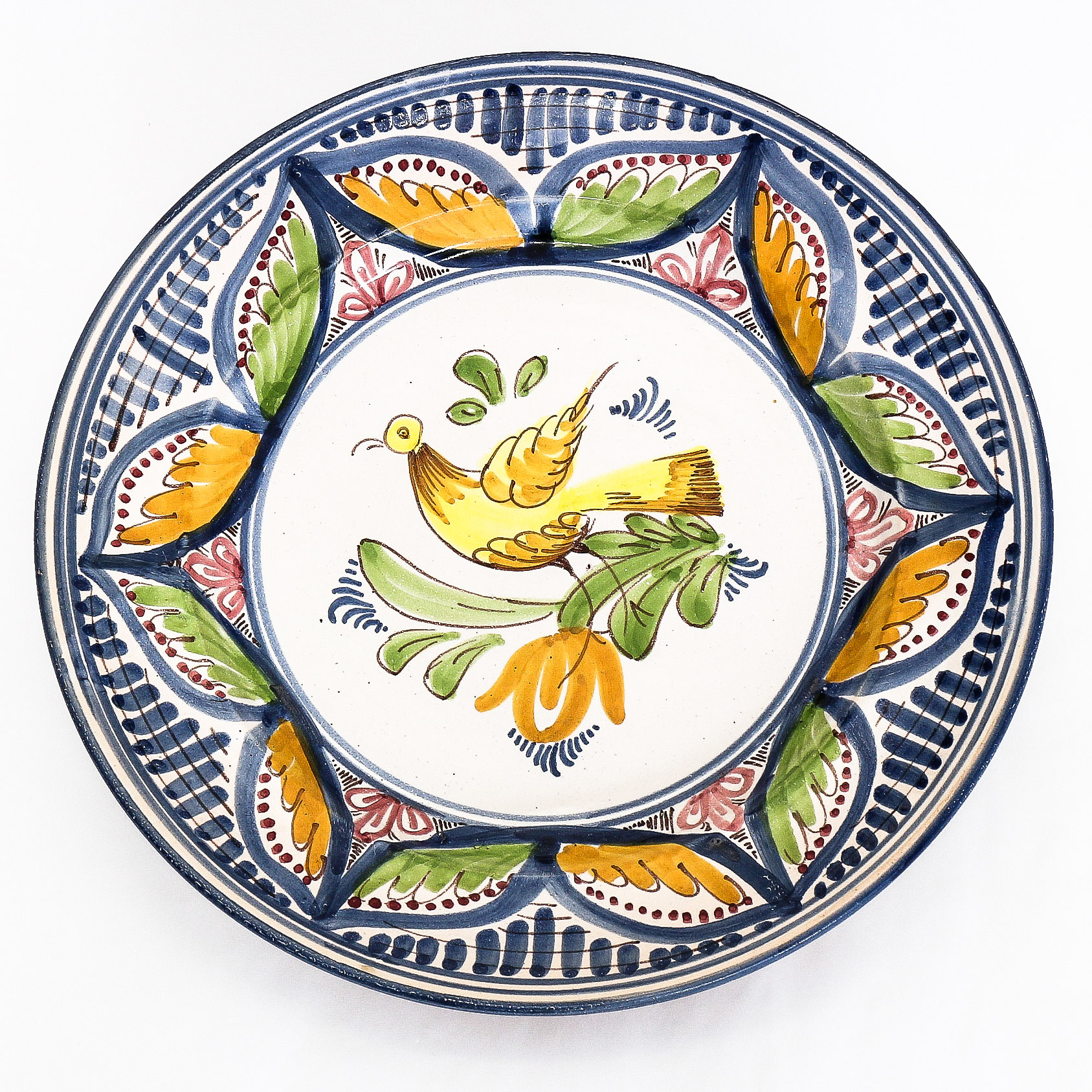 白に青いラインの素朴な小カップ マニセス 陶器 スペイン古陶/K213