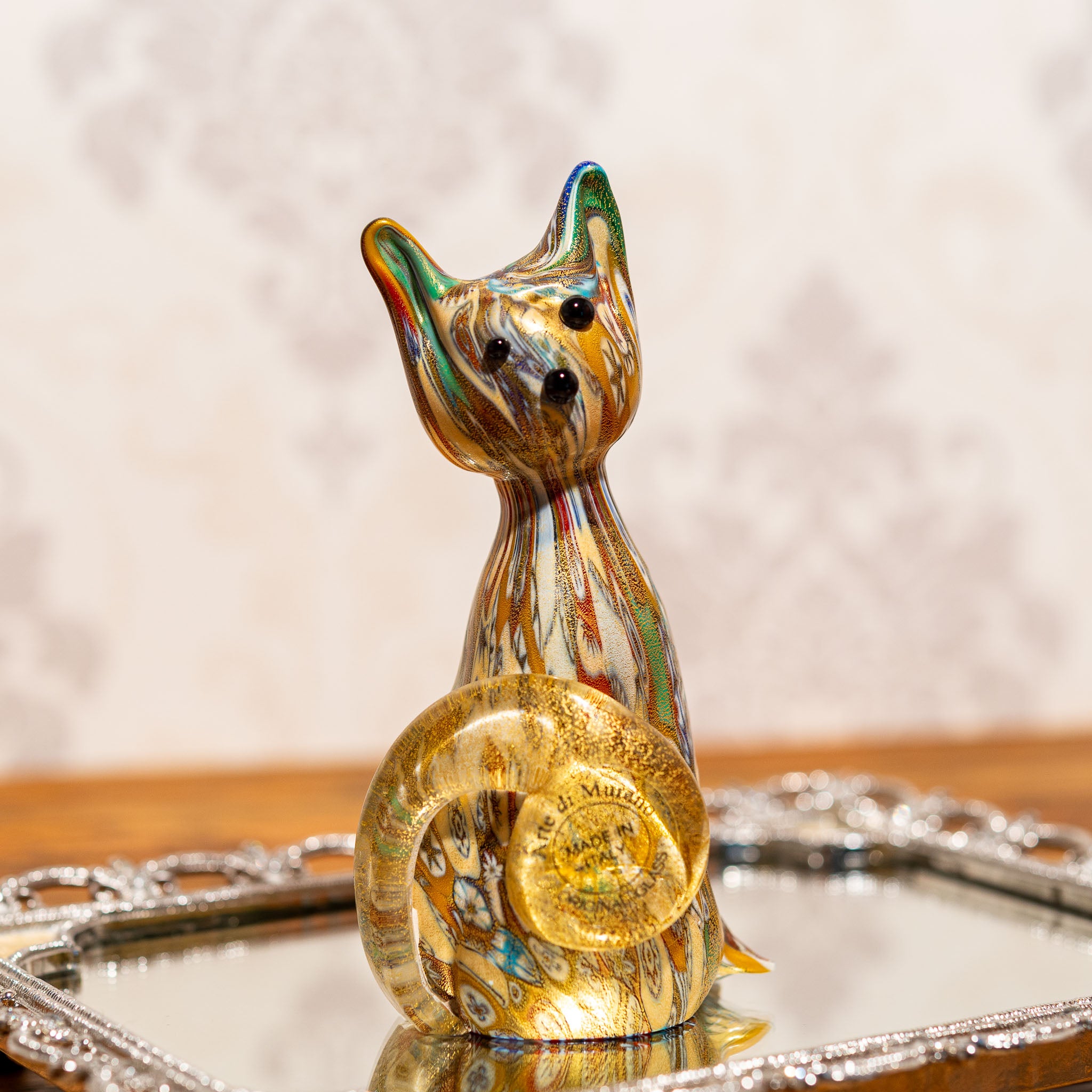 イタリア製 ベネチアンガラス 猫型 置物 キャット - エステルノ