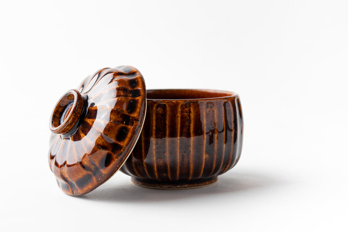 渚鴎陶山製 『飴釉 方壺』 共箱 美品 K1023E 渚鴎陶山製 『飴釉 方壺