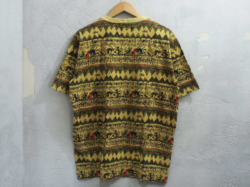 STUSSY 'IRIE BAND'総柄 Tシャツ アイリーバンド ラスタ L
