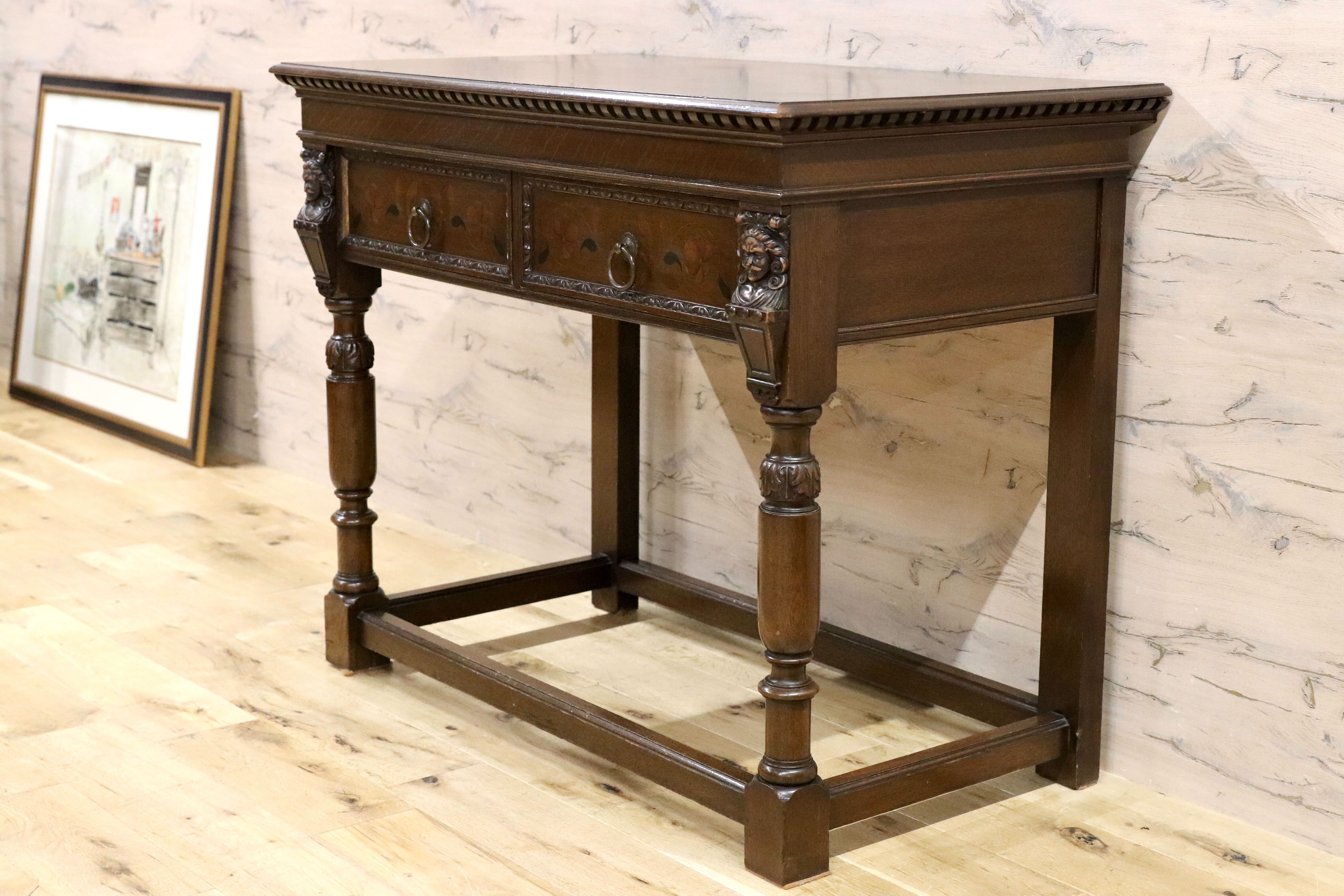 GMHH510○西洋 英国 アンティーク コンソールテーブル サイドテーブル 引