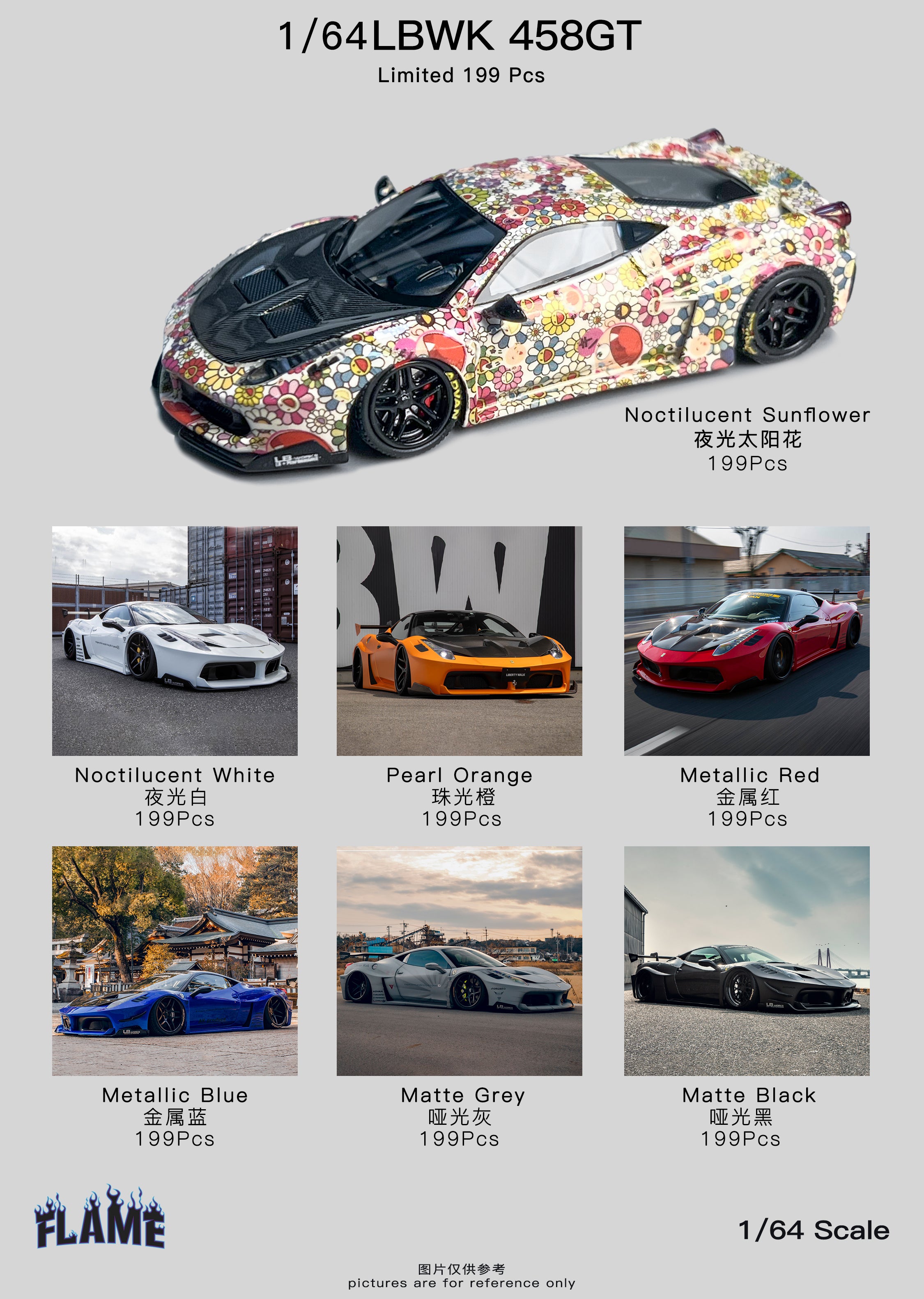 Flame 1:64 Ferrari LB 458 GT LB Wide-Body (7 Colours) – Horizon