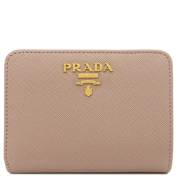 PRADA 財布二つ折りコンパクトサフィアーノレザーゴールド