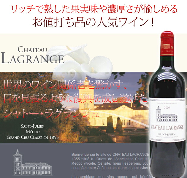 シャトー・ラグランジュ 2019年 フランス ボルドー 赤ワイン フル