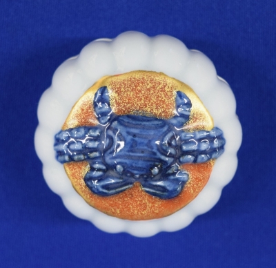 アンティーク 骨董 漆器 香合 青白磁 花柄 蟹デザイン 小物入れ