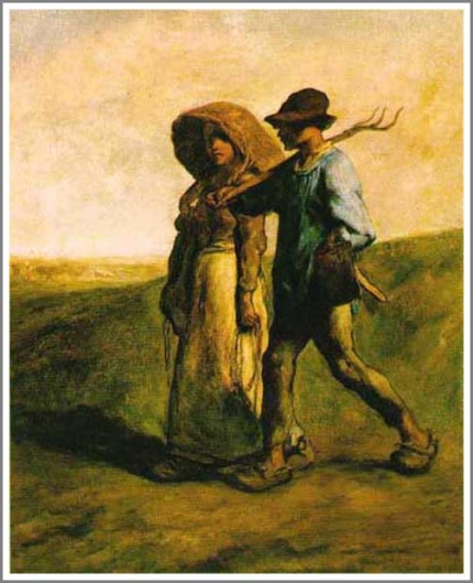 フランソワ ミレー「バルビゾンの村」復刻版画 額約61×51版画29×22￼cm