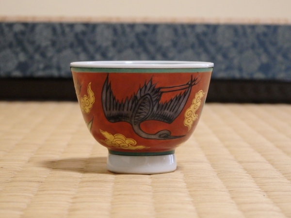 三浦篤(2代 竹軒) 赤地着彩金襴手雲鶴紋 煎茶碗 6客 | 坂井春明堂