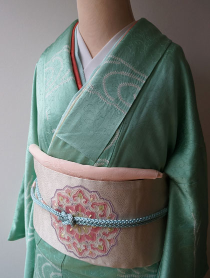 購入 パステルカラー 流水模様 絞り 小紋 着物 114w 着物反物 絹 100