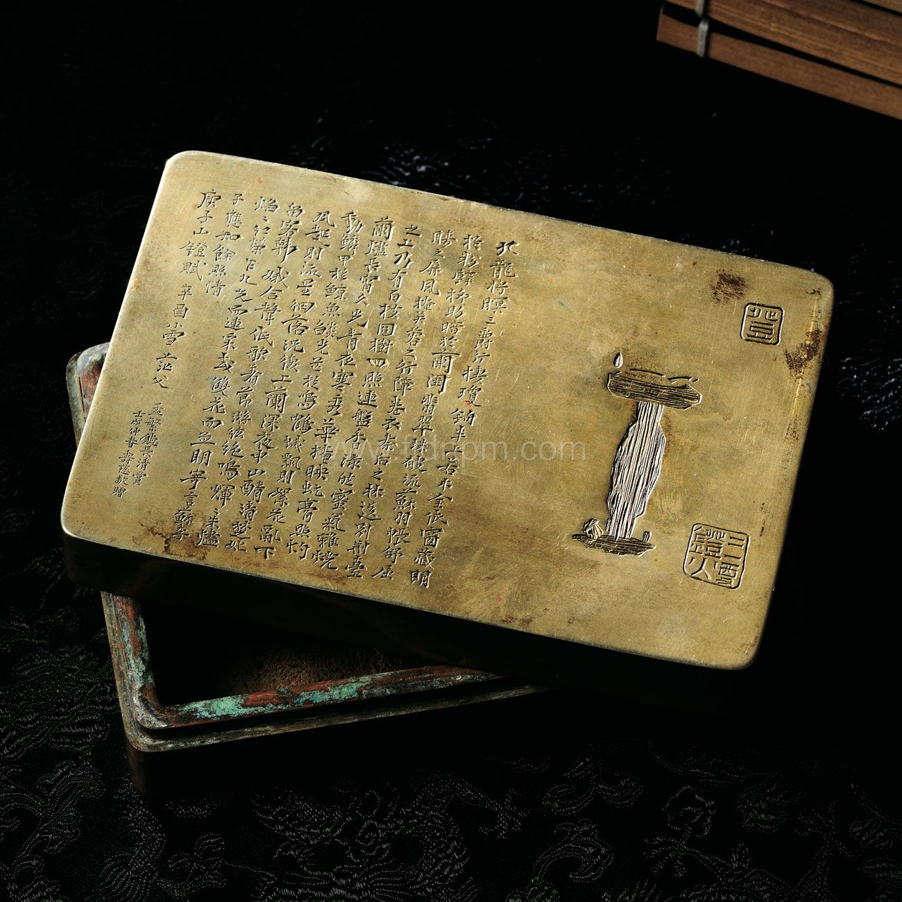 中国 民国期 姚華作(号 茫父) 銅製墨箱 文房具 刻款 名人作 251221