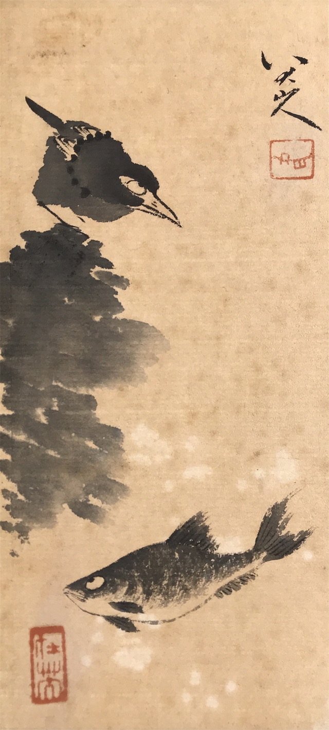 中国古美術・四尺蓮花掛軸・水墨画・八大山人印款・書道品・茶道・賞物