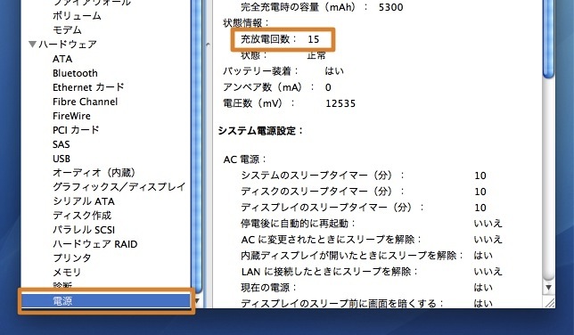 MacBookやMacBook Proのバッテリーの「充電回数」の意味、および充放電