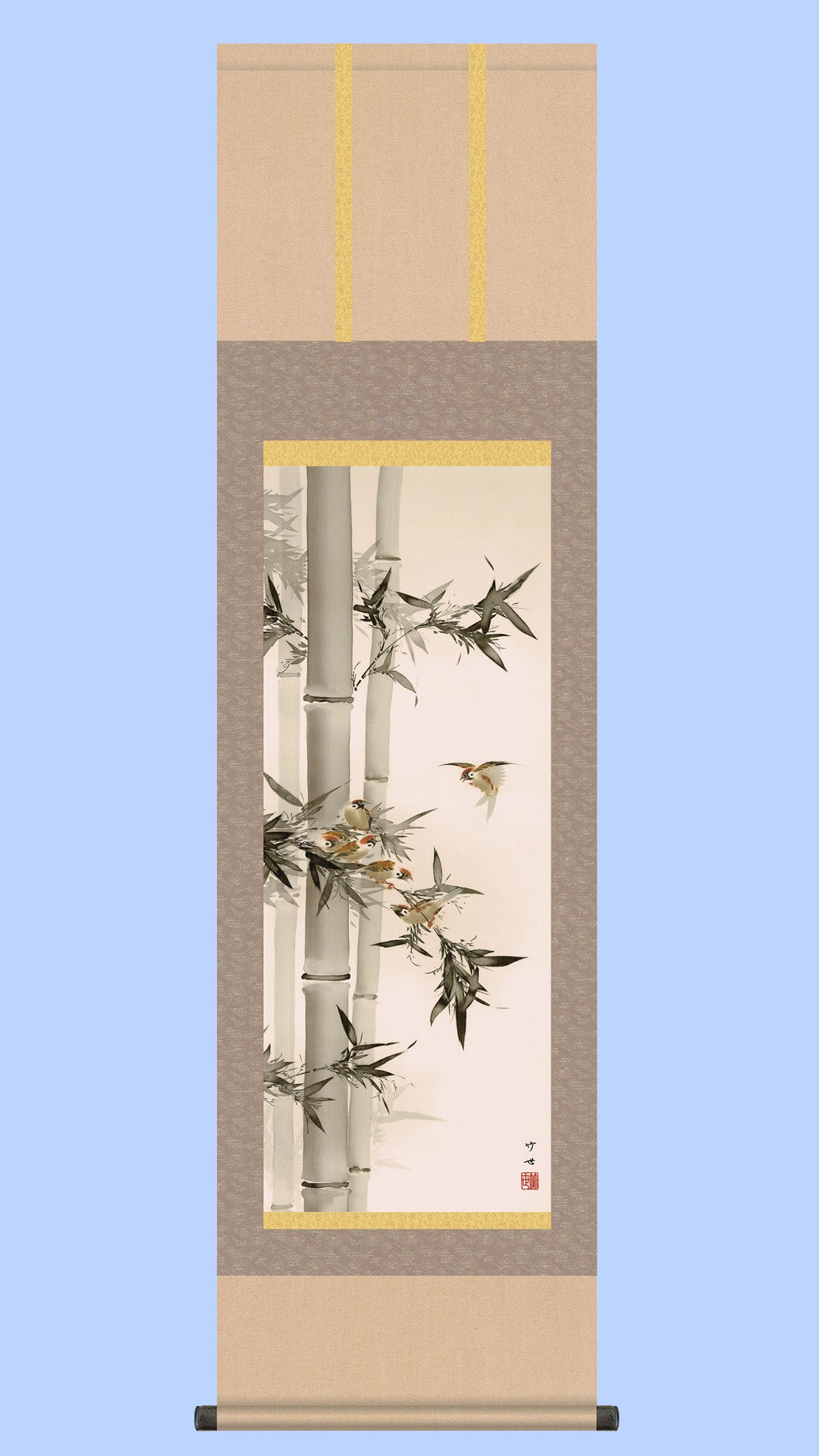 花鳥画掛け軸 竹に雀 田村竹世 – 寿鳳人形の東芸