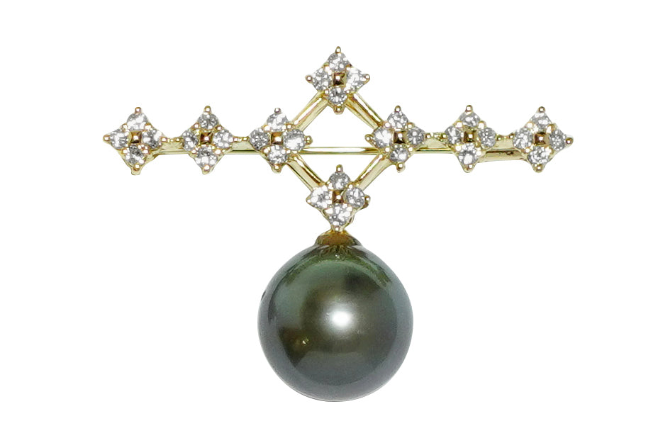 エスポール】K18黒蝶パール ダイヤモンドペントップ兼ブローチ (NO