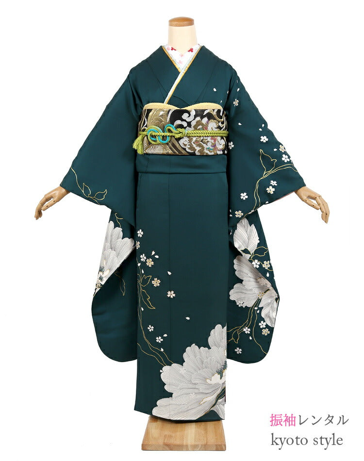 振袖 レンタル フルセット 緑 モスグリーン 柄少なめ シンプル 適応