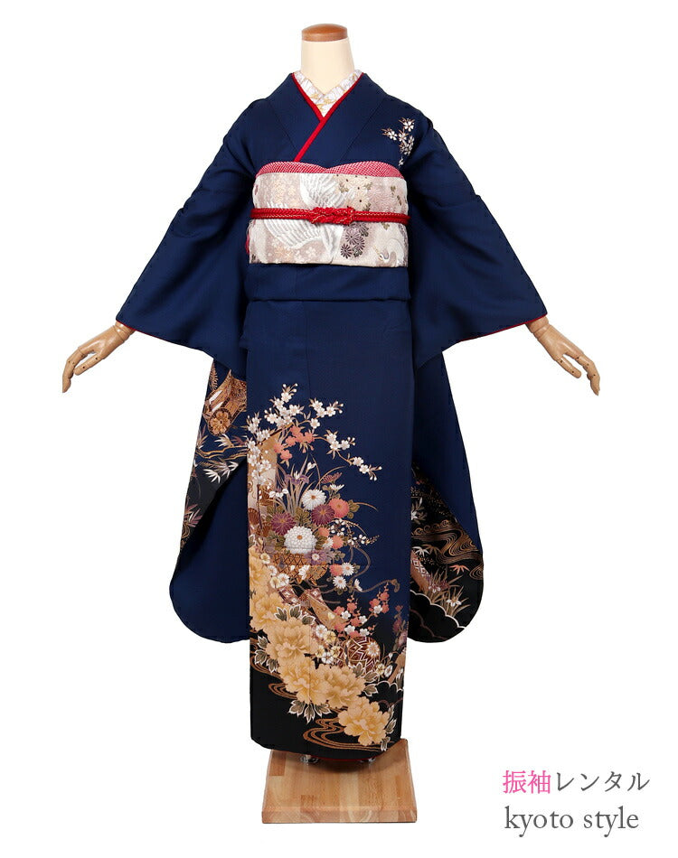 振袖 刺繍 銀彩 ストーン 牡丹 紋意匠 身丈169cm 撥水加工済 振袖 刺繍